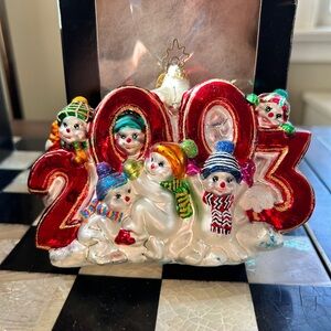 Christopher Radko Red and White 2003 Snowman Ornament